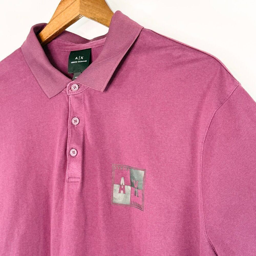 Armani Exchange Maroon Burgundy Short Sleeve Polo Shirt - US Big Kids XXL (18) - Picture 3 of 13